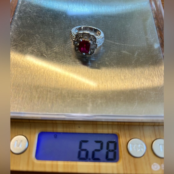 Sterling silver 925 ring red stone and CZ - Picture 7 of 7